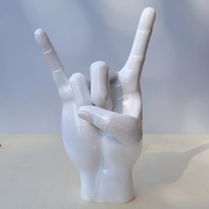White | Metal Hand Rock Sign Sculpture | Handcrafted Rock and Roll ...