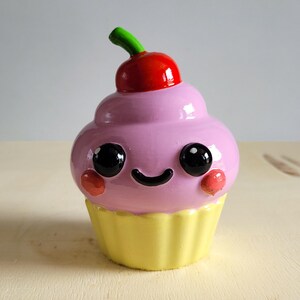 Smiling Cupcake Figurine | Dessert Character Toy | Handmade Cute Shelf Decor | 3D Printed Handmade Art Toy | Collectible Desk Decor