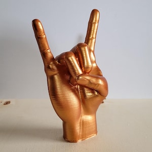 Bronze | Metal Hand Rock Sign Sculpture | Handcrafted Rock and Roll Inspired Decor | Home and Office Decoration