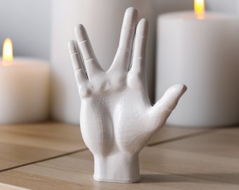 Handcrafted Spock Hand Vulcan Salute Sign | Decorative Star Trek Inspired Sculpture | Home and Office Decor