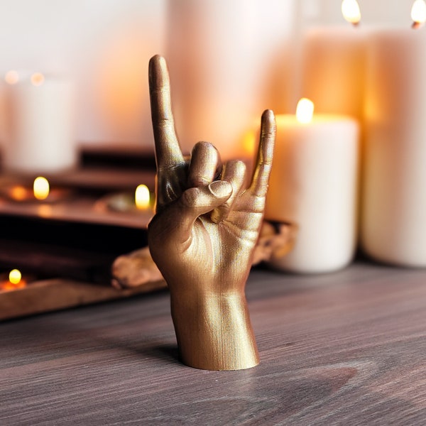 Metal Hand Rock Sign Sculpture | Handcrafted Rock and Roll Inspired Decor | Home and Office Decoration