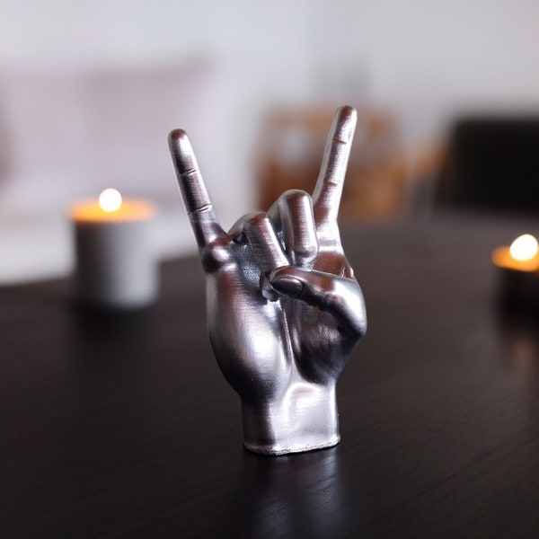 Metal Hand Rock Sign Sculpture | Handcrafted Rock and Roll Inspired Decor | Home and Office Decoration