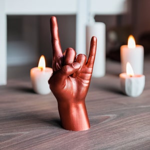 Metal Hand Rock Sign Sculpture | Handcrafted Rock and Roll Inspired Decor | Home and Office Decoration