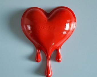 Melting Heart Wall Art: 3D Printed Red Sculpture