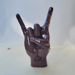 Brown | Metal Hand Rock Sign Sculpture | Handcrafted Rock and Roll Inspired Decor | Home and Office Decoration