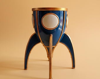Rocket Planter | Retro Space Pot | 3D Printed Sci-fi Plant Holder