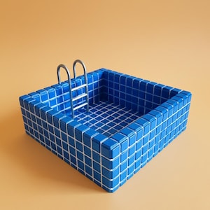 Blue | Mini Swimming Pool Planter | 3D Printed Decorative Organizer | Handmade Summer-Inspired Object