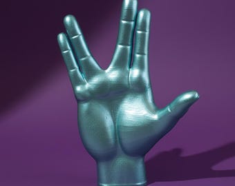 Metallic Blue Vulcan Salute Sculpture: Star Trek Inspired Decor