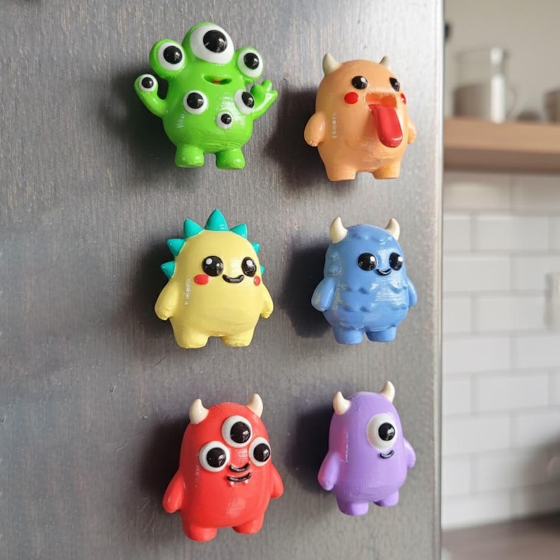 Handmade 3D Printed Monster Fridge Magnets: Set of 6 Colorful Kawaii ...