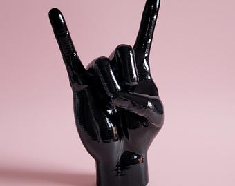 Black | Rock On Hand Sculpture: Biopolymer Rock and Roll Decor