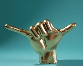 Gold Colored Hawaiian Shaka Hand Sculpture | Handcrafted Hawaiian Sign | Decorative Beach Inspired Decor
