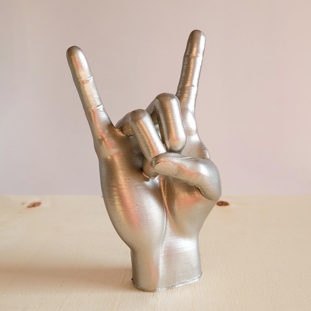 Silver | Metal Hand Rock Sign Sculpture | Handcrafted Rock and Roll ...