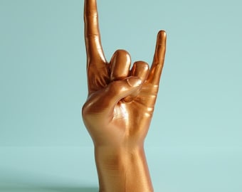 Metal Rock Hand Sculpture: 3D Printed Rock and Roll Decor