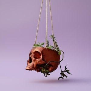 Maceta colgante con calavera: decoración gótica para el hogar impresa en 3D