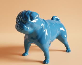 Dunkel Türkis | Mops Skulptur | Handgefertigte Mops Dekor | Entzückende Hundefigur
