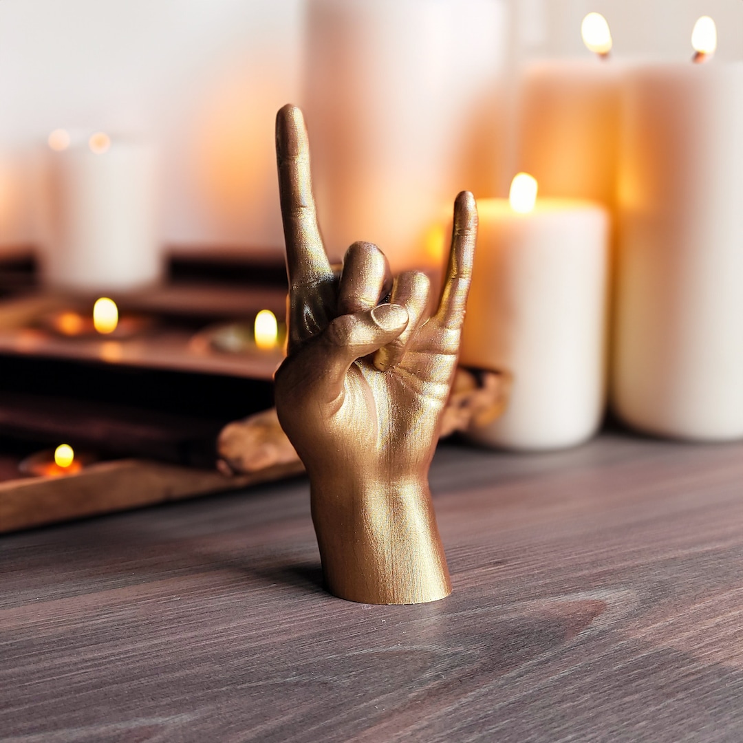 Metal Rock Hand Sign Sculpture: 3D Printed Home Decor - Etsy