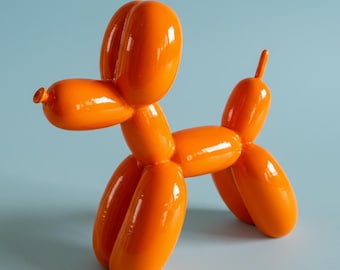 Escultura de perro con globo naranja para mesa / Figura de perro artesanal / Decoración caprichosa para el hogar