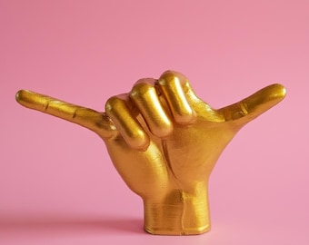 Yellow Gold | Hawaiian Shaka Hand Sculpture | Handcrafted Hawaiian Sign | Decorative Beach Inspired Decor