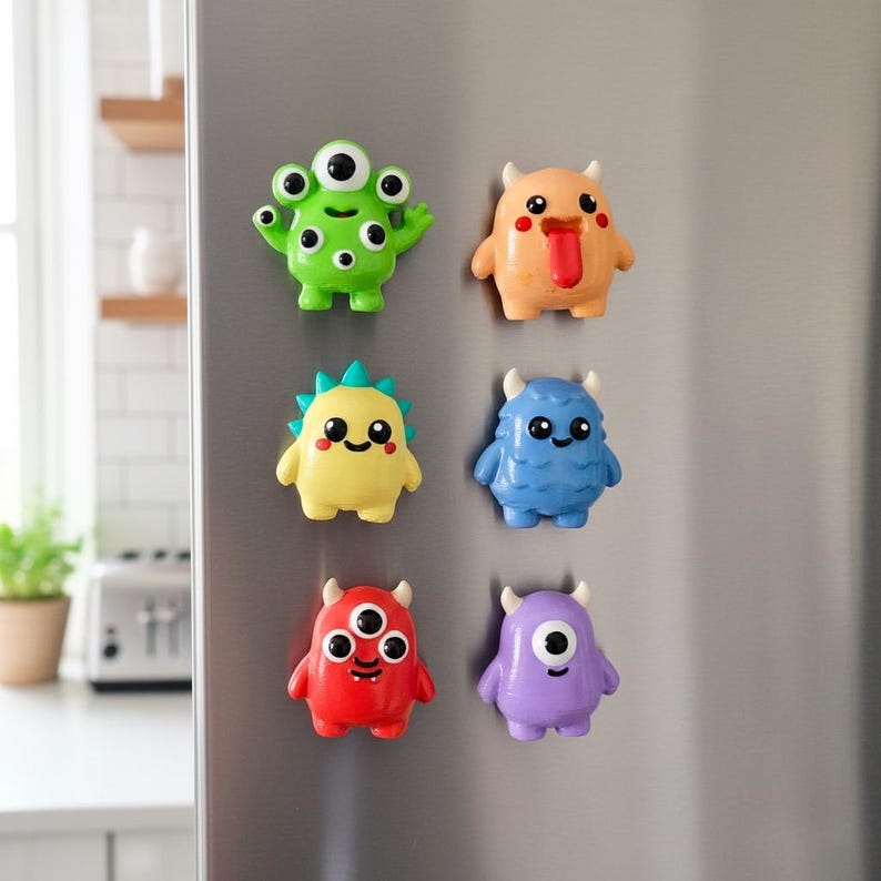 Handmade 3D Printed Monster Fridge Magnets: Set of 6 Colorful Kawaii ...