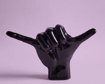 Black | Hawaiian Shaka Hand Sculpture | Handcrafted Hawaiian Sign | Decorative Beach Inspired Decor