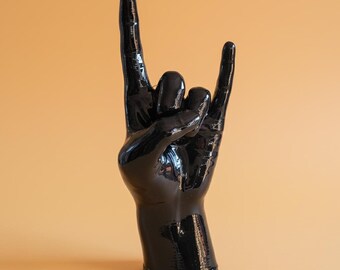 Black | Metal Rock On Hand Sculpture: Rock and Roll Decor