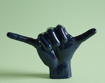 Blue Black | Hawaiian Shaka Hand Sculpture | Handcrafted Hawaiian Sign | Decorative Beach Inspired Decor