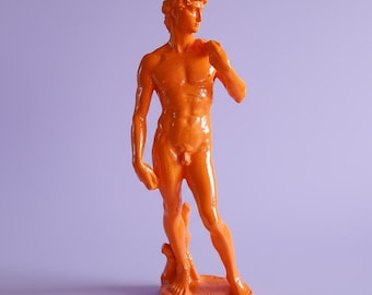 Orange | Handcrafted David Sculpture | Michelangelo's Statue of David Replica | Home Decor and Art Collectible