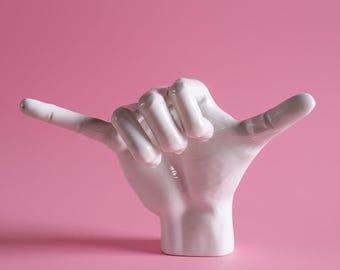 White | Hawaiian Shaka Hand Sculpture | Handcrafted Hawaiian Sign | Decorative Beach Inspired Decor