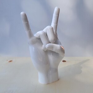 White | Metal Hand Rock Sign Sculpture | Handcrafted Rock and Roll ...