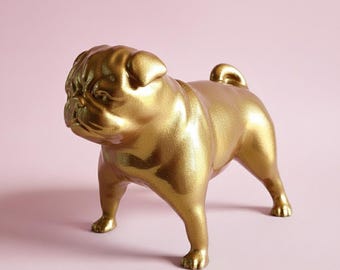 Antikes Gold | Mops Skulptur | Handgefertigte Mops Dekor | Entzückende Hundefigur