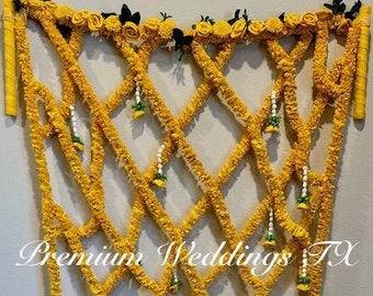 Yellow Floral Wedding Chadar: Indian Pakistani Decor (80" x 60")