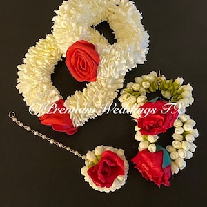 Gajra, Red Flower Gajra Set, Boho Jewelry, Wedding, Pithi Bangle, Mehndi Bangle, Mayoon, Maiyo Gajra, Pakistani Wedding, Indian Wedding