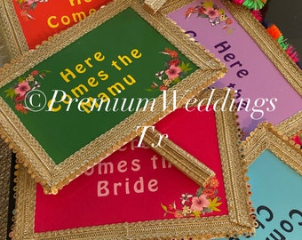 Handmade Desi Wedding Banners: Bride & Groom Entrance Props