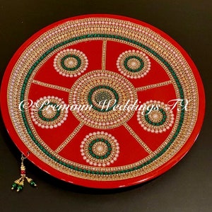 Red Puja Thali, Puja Thali, Pooja Thali, Haldi Thali, Karwachauth Thali, Rakhi Thali, Diwali Decor,Shagun Thali,Shaadi Decor,Mehndi Thali