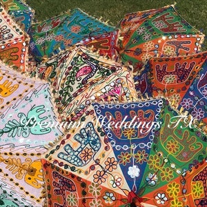 Geborduurde katoenen paraplu: Indiaas mehndi-huwelijksdecor (24") afbeelding 2