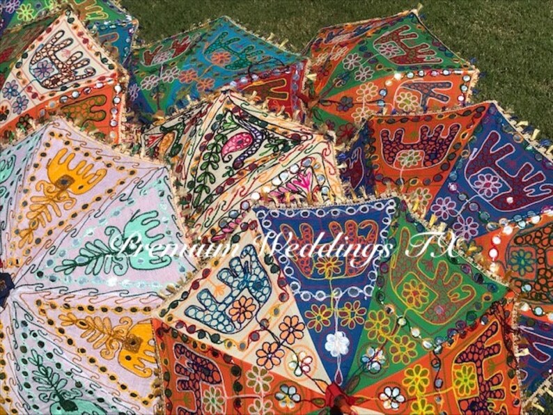 Geborduurde katoenen paraplu: Indiaas mehndi-huwelijksdecor (24") afbeelding 2