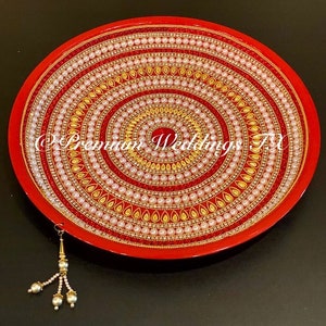 Red Puja Thali, Puja Thali, Pooja Thali, Haldi Thali, Karwachauth Thali, Rakhi Thali, Diwali Decor,Shagun Thali,Shaadi Decor,Mehndi Thali