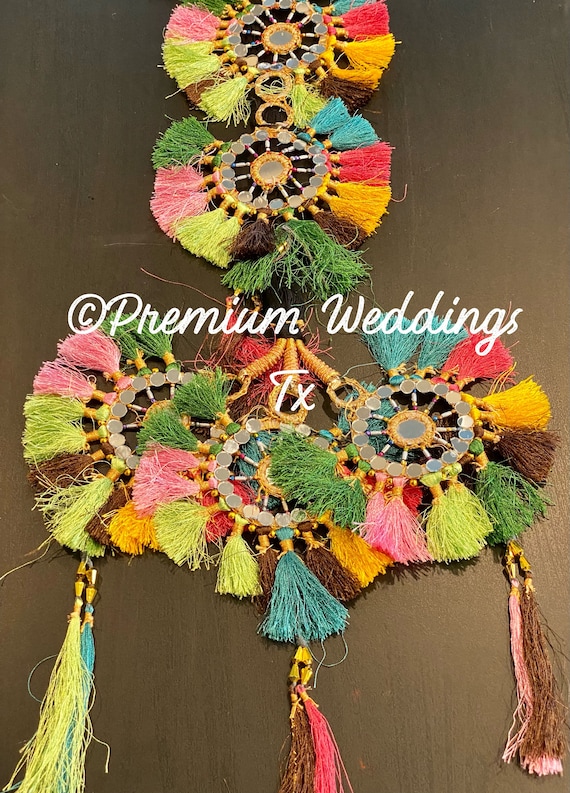 Mirror Embellished Paranda: Multicolor Cotton Hair Accessory  display picture 1