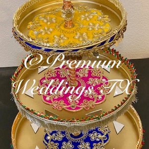3 Tier Cupcake Stand,Golden Plate, Shaadi Decor, Haldi Decor, Centerpiece,Eid,Diwali,Mayoon Decor,Decorative Plate,Mehndi, Handmade Decor