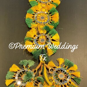 Paranda, Green,Yellow Mirror Paranda, Hair Accessories, Dulhan, Bridesmaids Gifts, Shaadi, Mehndi, Mayoon, Haldi, Punjabi, Indian, Pakistani