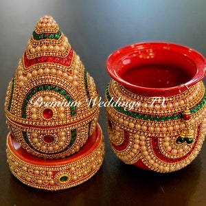 Decorative Kalash for Puja Mangal Kalash with Coconut,Indian Wedding Kalash Set,Hindu Puja Kalsh with Nariyal,Temple Pooja Item Mandir Decor