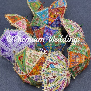 Geborduurde katoenen paraplu: Indiaas mehndi-huwelijksdecor (24") afbeelding 1