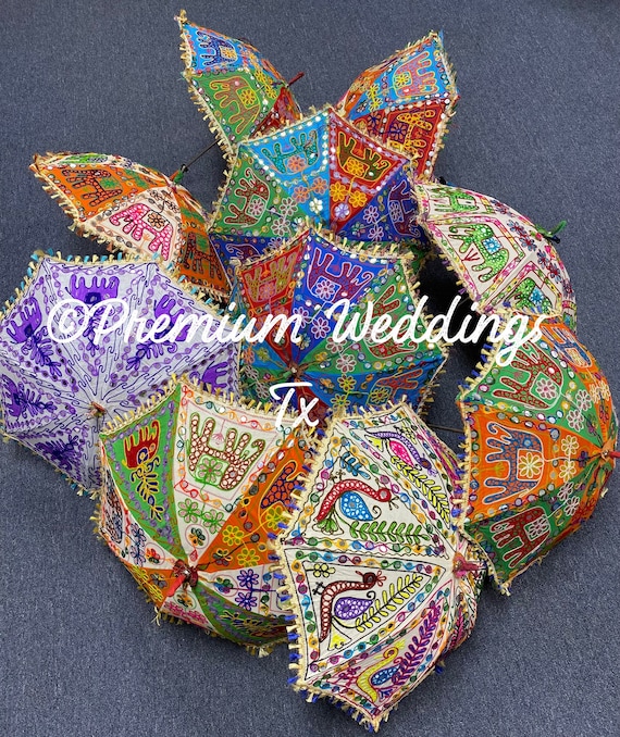 Embroidered Cotton Umbrella: Indian Mehndi Wedding Decor (24")