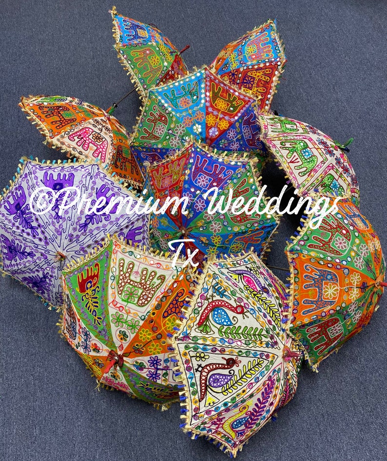 Geborduurde katoenen paraplu: Indiaas mehndi-huwelijksdecor (24") afbeelding 1