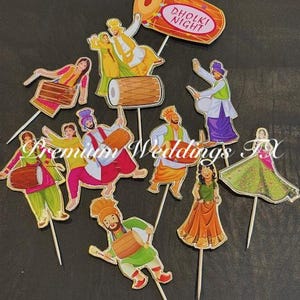 Dholki Cupcake Toppers: Shaadi Sangeet Decor, Food Picks (10Ct)