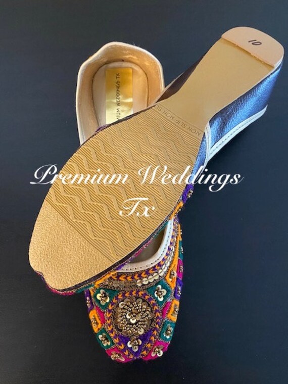 Sandali Jutti Indiani Da Sposa – Khussa Tradizionale Multicolore Pankhudi – Scarpe Piatte In Ecopelle Per Matrimoni E Feste – Artigianato Rajasthan (Taglie US 5-9)