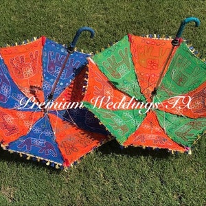 Geborduurde katoenen paraplu: Indiaas mehndi-huwelijksdecor (24") afbeelding 9