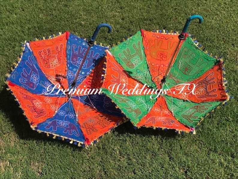 Geborduurde katoenen paraplu: Indiaas mehndi-huwelijksdecor (24") afbeelding 9