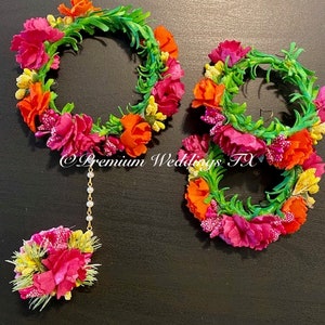 Gajra Set, Flower Gajra Set, Boho Jewelry, Wedding, Pithi Bangle, Mehndi Bangle, Mayoon, Maiyo Gajra, Pakistani Wedding, Indian Wedding
