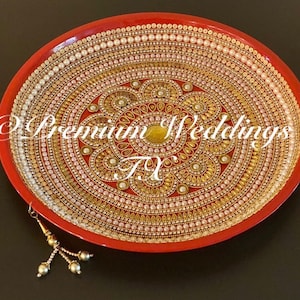 Red Pooja Thali|Puja Thali|Aarti Thali|Indian Housewarming Gift|Diwali Thali|Temple Decor|Red Pooja Thali|Yellow Puja Thali|Rakhi Thali